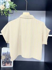 ELLIE Casual Striped Print Loose Cropped Shirt - 香檳色 - 查看 5