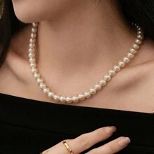 Round White Simulated Shell Pearl Necklace Strand | Pearl Choker Necklace | Jewelry For Women | Birthday Christmas Gift For Mom Wife Sister Best Friend, Gift Box Not Included - 45CM Length Necklace - View 12