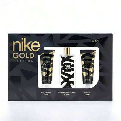 NIKE - Gold Edition, Colônia Masculina, 100 ml, 200 ml, Conjunto Presente de 3 Peças, Eau de Toilette Natural e Masculina, Aroma Cítrico Picante, Fragrância Fresca, Elegante e Duradoura - ✅ Entrega 24/72h