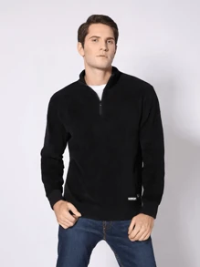 Nueva lista de otoño e invierno nuevos hombres de color sólido shaker suéter cómodo cálido medio abierto placket zip cuello de manga larga suéter unisex viento de la moda casual tops - Negro - Ver 1