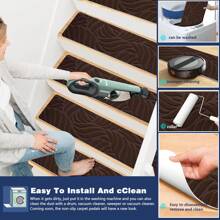 7/15-Piece 20*76cm Leaf Pattern Rectangular Anti-Slip Stair Tread Carpets Stair Tread Mats, Indoor Stair Non-Slip Carpet, Soft Mats For Dogs And Pets, Stair Grip Carpet Treads, Reusable Self-Adhesive Floor Mats, Stair Non-Slip Mats,Carpet Stair Treads, Anti-Slip Indoor Rug, Non-Slip Rug For Wooden Step Stairs, Anti-Slip For Pets - Multicolor - View 6