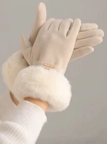1 par de guantes de dedo completo de poliéster de unicolor, elegante y casual, adecuados para salidas, festivales y fiestas en otoño e invierno