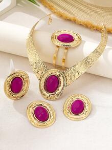 1 Set New Exaggerated Personalized Rhinestone Embellished Asymmetric Necklace, Earrings, Bracelet, Ring Jewelry Set For Women, Party & Holiday Gift