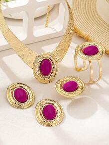 1 Set New Exaggerated Personalized Rhinestone Embellished Asymmetric Necklace, Earrings, Bracelet, Ring Jewelry Set For Women, Party & Holiday Gift