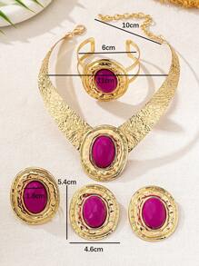 1 Set New Exaggerated Personalized Rhinestone Embellished Asymmetric Necklace, Earrings, Bracelet, Ring Jewelry Set For Women, Party & Holiday Gift