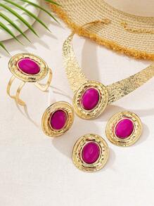 1 Set New Exaggerated Personalized Rhinestone Embellished Asymmetric Necklace, Earrings, Bracelet, Ring Jewelry Set For Women, Party & Holiday Gift