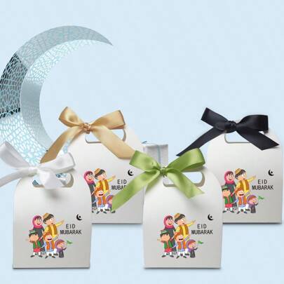 10pcs EID Mubarak Cardboard Treat Gift Boxes For Islam Eid Mubarak Candy Box Goody Gifts Boxes Crafting Cookie Boxes