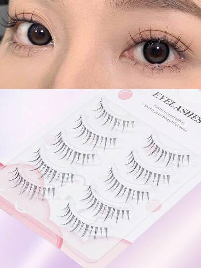 Manga False Eyelashes 5 Pairs Little Devil Naturally Soft Eyelashes Transparent Plastic Band Fairy Faux Mink Lashes Strip Lashes, Lashes, Eyelashes, Fake Lashes