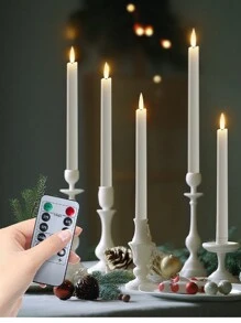 12pcs Flameless Candles With Remote Control Timer Or Dimmer, LED Flickering Candles, Battery Operated Window Candles; 1/2/3/6/9pcs Flameless Cone Flickering Candles With 10-Key Remote Control; Window Candles; Valentine's Day, New Year, Thanksgiving Fireplace Decor, Home Wedding Decor, Halloween, Easter, Holiday Party, Christmas Electronic Candles - White - View 2