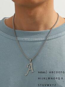 1 Pc Boys Initials Necklace Stainless Steel 26 Letter Pendant Necklace Teenagers Daily Jewelry