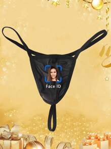 Custom Men Black Net Trim Thong Underwear, Personalized Face ID Print Sexy Breathable Lingerie, Intimate Valentine's Day Gift