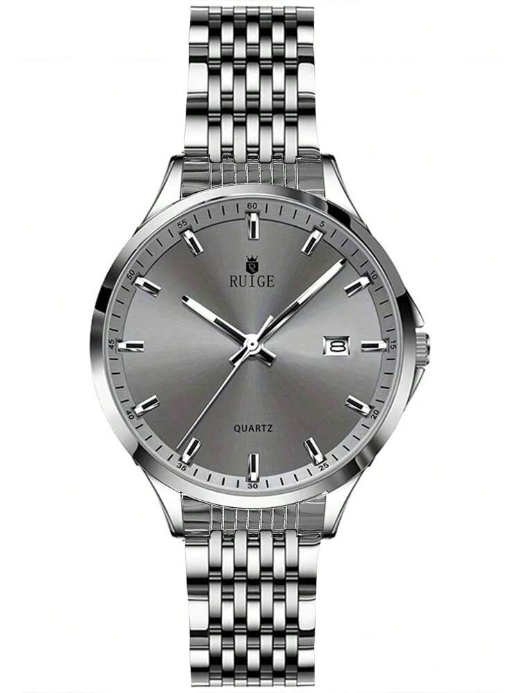 RUIGE 新款男士石英表，商务简约钢表带夜光品牌男士腕表，经济实惠的返校手表 - 灰色 - 查看 8