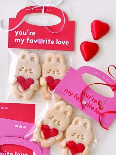 50 Stück Frühlingsneue Feiertags-Party Backen Keks Brot Dessert Versiegelungskarten, rosa herzförmige Verpackungstüten mit Griff, Muttertags Ostern Hochzeit Geschenkverpackungskarten