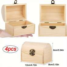 Pequeñas cajas de madera con tapa con bisagras, cierre frontal, caja de joyería vintage de sobremesa, accesorios hechos a mano, caja de almacenamiento con cerradura, caja de joyería sin pintar (cuadrada), accesorios para anillos, caja del tesoro pintable para manualidades, fiestas de cumpleaños y regreso a la escuela