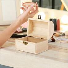 Pequeñas cajas de madera con tapa con bisagras, cierre frontal, caja de joyería vintage de sobremesa, accesorios hechos a mano, caja de almacenamiento con cerradura, caja de joyería sin pintar (cuadrada), accesorios para anillos, caja del tesoro pintable para manualidades, fiestas de cumpleaños y regreso a la escuela
