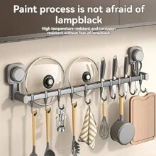 Grey Suction Cup Hook Space-Saving Wall Mounted Kitchen Organizer With Hook And Cutlery Holder - Durable, Easy-To-Install Knife And Chopstick Organizer For Home And Restaurant Kitchen Organization And Storage - Grey - View 1