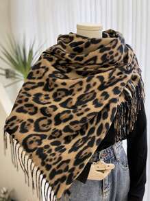 FADZOYLE 1 chiếc khăn choàng Jacquard họa tiết da báo cho nữ, khăn choàng nghệ thuật cho nữ, khăn choàng Poncho dài, khăn choàng quấn, khăn choàng lưới lớn giữ ấm mùa đông, khăn choàng lớn, bộ sưu tập thời trang mới thanh lịch, quà tặng cô dâu, phù dâu, khăn choàng du lịch - khăn quàng cổ - Xem 17