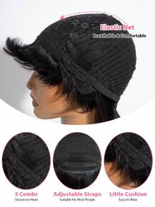 Parrucca in veri capelli umani stile mullet per donna, colore 1B, parrucca corta in capelli umani neri naturali con frangia, parrucca a caschetto pixie in alta qualità di capelli vergini umani senza colla, taglio di capelli a strati e wolf cut, parrucca sostitutiva per uso quotidiano - Naturale e nero - Visualizzare 6