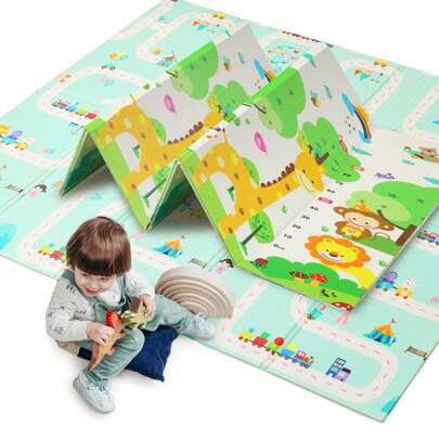 200*180cm Double-Sided Baby Play Mat For Floor, Foldable Lightweight Foam Playmat Mat For Tummy Time, I BUY IT Padded XPE Crawl Mat For Toddlers