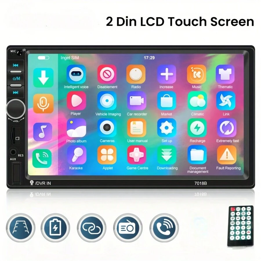 Car Radio Double Din Car Stereo 7" LCD Touch Screen In-Dash Head Unit With Wireless Support Mirror Link/DVR/USB/FM/SD/MIC MP3 +Rear View Camera& Remote Control - 1個 - 查看 1