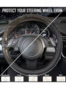 1 件装真皮方向盘套，带闪亮水晶钻，适合 SUV、轿车、汽车、卡车，通用 14.5-15 英寸水晶闪光女士 - 均碼 - 查看 8