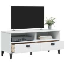 White Engineered Wood TV Cabinet Modern Storage Solution For Living Room - White - View 3