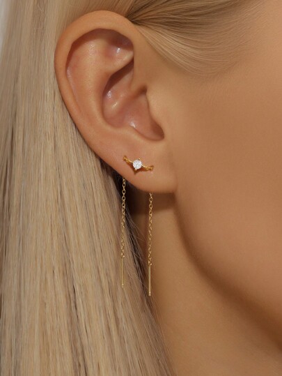 EleRunis 1 paire de boucles d'oreilles à franges en griffe en argent sterling 925, boucles d'oreilles pour cartilage d'oreille pour femmes, convenant pour un port quotidien, mariages, fêtes, fiançailles, anniversaires, la Saint-Valentin et autres occasions