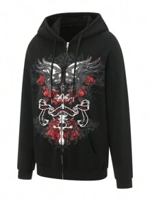 Women Y2K Zip Up Hoodies Grunge Graphic Oversized Jacket Goth Aesthetic Vintage Hooded Sweatshirt Teen Girls Harajuku Emo Clothes Streetwear