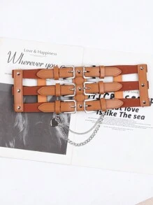 1 pieza Cinturón de estilo punk europeo y americano con cadena para mujer, banda decorativa para la cintura para vestidos y chaquetas, accesorio de entrenador de cintura de verano para damas, decoración de cadena gótica punk para vestido, cinturón negro de mujer para vestido, entrenador de cintura para adelgazamiento y control del abdomen