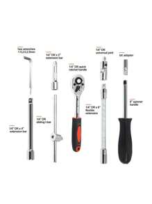 Juego de dados, juego de llaves de vaso de 46 piezas de 1/4" ,Juego de llaves de carraca con juego de llaves de vaso de broca métricas y extensiones para reparación de automóviles y hogar con caja de almacenamiento - Negro - Ver 2