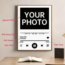 1 件可定制的音乐风格帆布墙画 - 无框肖像照片海报，带有个性化歌曲标题、艺术家和时间 - 高清打印，适用于家庭办公室、卧室、客厅 - 室内/室外装饰，19.7x27.5 英寸，情人节、情人节装饰礼物生日毕业