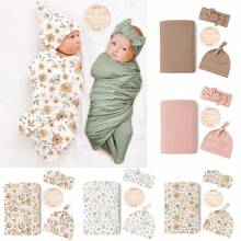 Set de 4 pièces de foulards imprimés pour bébé, foulards d'emmaillotage pour nouveau-nés, ensemble d'emballage, couvertures souples et extensibles pour bébé, couverture de réception pour nouveau-né, unisexe amour Saint-Valentin