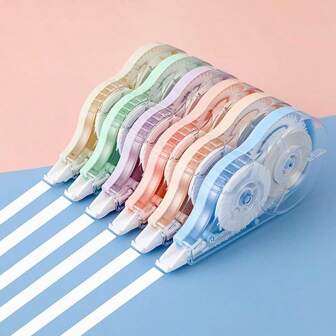 1 Set/6pcs Random Color White Correction Tape Dispenser, Easy To Use Applicator For Instant Correction, School & Office Supplies, Correcting Tape