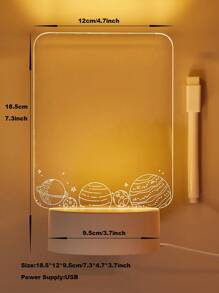 1 pieza Tablero de escritura iluminado 3D con bolígrafo borrable, luz de noche pequeña con alimentación USB, lámpara decorativa, luz de escritorio, lámpara LED creativa - Amarillo - Ver 3