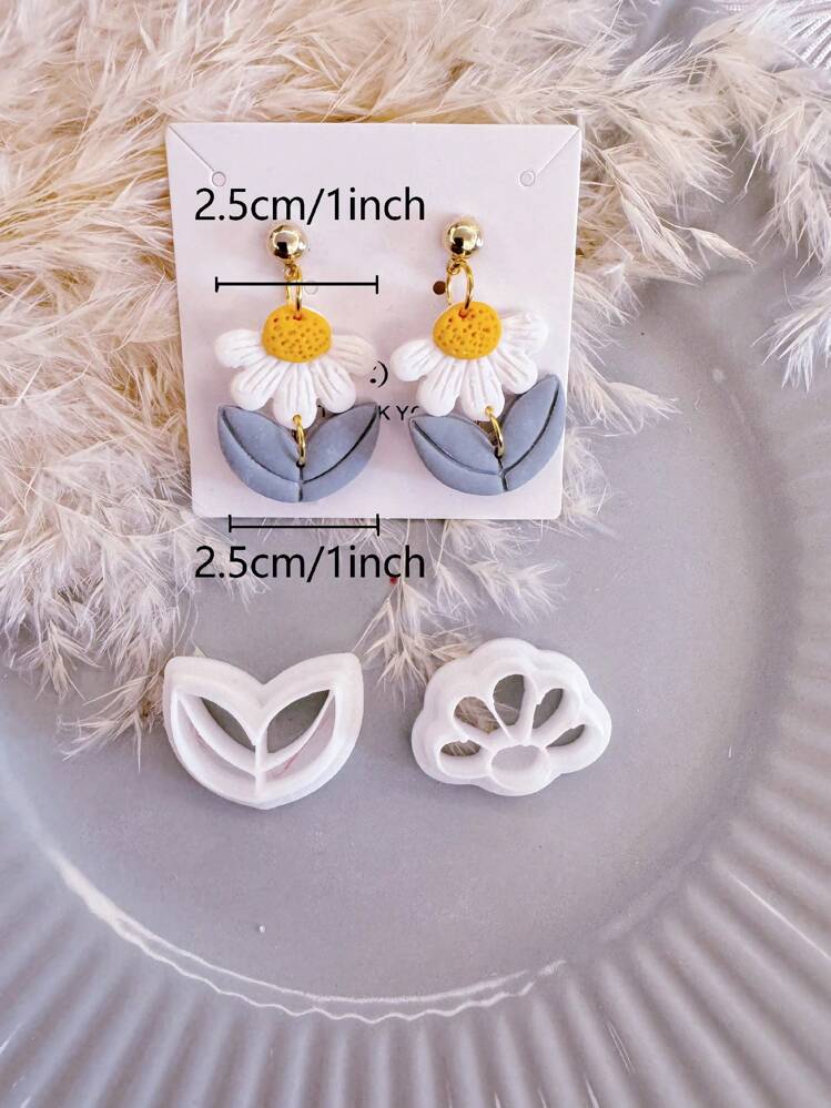 2pcs Daisy Flower Polymer Clay Cutters | Spring Clay Cutters | Floral Clay Cutters | Earring Making | Polymer Clay Tools Valentines - White - View 4