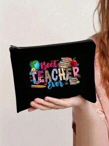 1 pieza Bolsa de maquillaje con estampado de "Mejor maestro de todos los tiempos", regalo para maestros, bolsa con cremallera para viaje, bolsa de almacenamiento ligera, monedero, neceser con cremallera, bolsa para cosméticos, bolsa de belleza, para vacaciones, playa, baño, dormitorio, gran capacidad