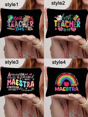 1 pieza Bolsa de maquillaje con estampado de "Mejor maestro de todos los tiempos", regalo para maestros, bolsa con cremallera para viaje, bolsa de almacenamiento ligera, monedero, neceser con cremallera, bolsa para cosméticos, bolsa de belleza, para vacaciones, playa, baño, dormitorio, gran capacidad