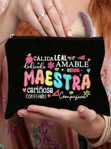 1 pieza Bolsa de maquillaje con estampado de "Mejor maestro de todos los tiempos", regalo para maestros, bolsa con cremallera para viaje, bolsa de almacenamiento ligera, monedero, neceser con cremallera, bolsa para cosméticos, bolsa de belleza, para vacaciones, playa, baño, dormitorio, gran capacidad