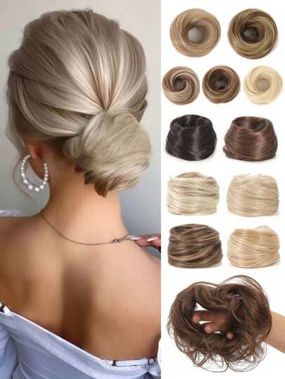 Synthetic Chignon Elastic Rubber Band Wig Bun Clip In On Hair Tail Extension Updo Hair Piece Ponytail For Women Messy Bun Hair Piece Straight Chignon Extension Mini Rubber Band Hair Bun Scrunchies Synthetic Donut Wig Accessory Updo Bun Hair