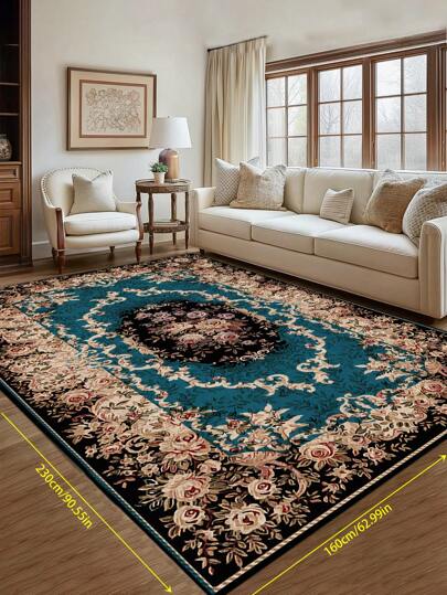 1pc Bohemian Vintage Design Area Rug, Geometric Pattern Polyester Thick Loop Pile Rectangular Easy Care Washable Non-Slip Backing Carpet For Living Room, Hallway, Bedside, Sitting Room, Bedroom, Office, Kitchen, Farmhouse Home Decor