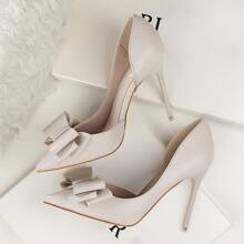 Womens Closed Toe Bow Stiletto Pumps Shoes Slip On, 4.13 Inch Sexy Pointed Toe High Heels For Women Work Wedding Party Dressy Prom Shoes Comfortable Valentines - Light Grey - View 6