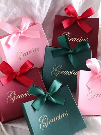 Elegante caja de regalo de 10 piezas con diseño "Gracias" y cinta - Perfecta para almacenar bocadillos, dulces y pequeños regalos - Perfecta para Acción de Gracias, bodas, despedidas de soltera, recuerdos de fiesta y celebraciones festivas - Elegante para cualquier ocasión Mini bolsa de regalo Vuelta al colegio Día de San Valentín