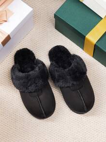 Women's House Slippers Indoor 8 Mm Fuzzy Fluffy Furry Cozy Home Bedroom Comfy Winter Cute Warm Outdoor Classic Style Suede Upper Shoes Snow Slippers For Christmas Gift - 黑色 - 查看 2