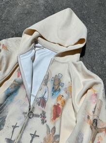 Sudadera con capucha con cremallera y estampado de cruz y Jesús para hombre, casual, para primavera/otoño - Albaricoque - Ver 3