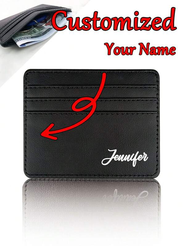 1 bolsa preta para cartões com nome personalizado, porta-cartões de grande capacidade, porta-cartões pequeno, vários porta-cartões, bolsa pequena e compacta de couro sintético para cartões feminina, adequada para homens e mulheres, uso diário, datas comemorativas, aniversários, feriados, volta às aulas, verão, feriados, praias, viagens, deslocamento, negócios, estudantes, piqueniques, acampamentos, supermercados, dia dos namorados, carteiras e porta-cartões personalizados, chique casual de rua