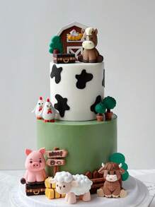 1/4 件可爱动物、栅栏、树蛋糕装饰烘焙配件，创意 DIY 装饰适用于生日派对、节日庆典、丰收节