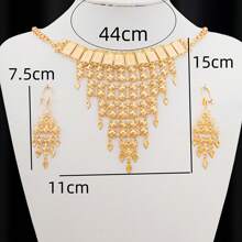 3 件套奢华 18K 镀金铜金属玫瑰花、星星和 V 形项链、颈链、耳环套装，优雅新娘珠宝礼物，适合母亲节、感恩节、婚礼 - 金色 - 查看 4