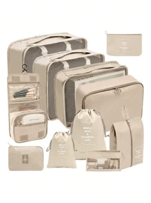 11 件套旅行行李打包立方体收纳袋套装，含洗漱包、化妆包、内衣、鞋子和服装分类收纳袋，旅行收纳袋，用于衣物行李收纳袋套装，邮轮度假海滩度假用品包装袋，夏季旅行必备女士手提箱内衣袋房间装饰返校用品