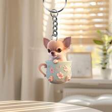 1/2/3pcs Cute Chihuahua Dog Keychains, 2D Acrylic Animal Theme Pendants, Suitable For Backpack And Car Key Decoration, Multifunctional Small Gifts - Multicolor - View 3