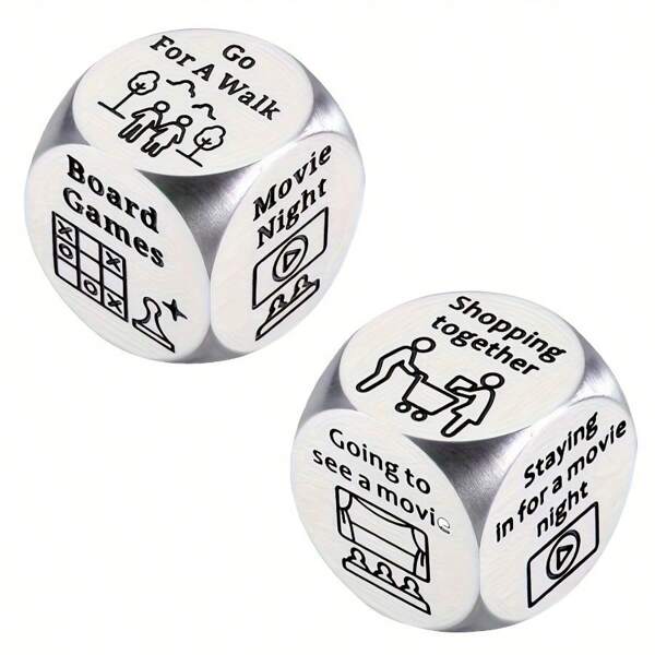 2 Stück Würfel für Date Night Ideen - perfekt für Paare, Jahrestage, Hochzeiten & Valentinstag Geschenke - aus Stahl gefertigt